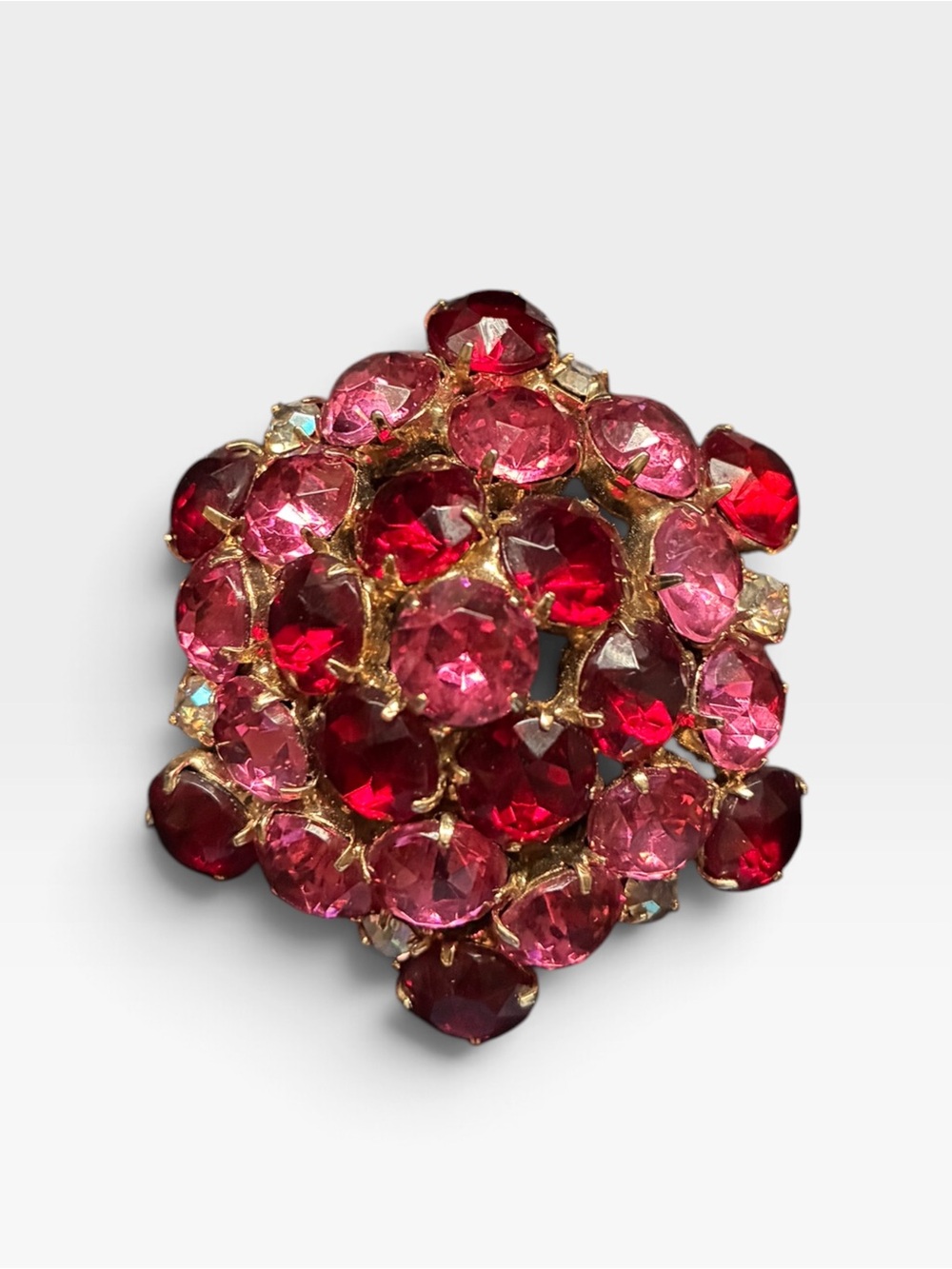 Women’s Pink, Red and Aurora Borealis Cluster Statement Brooch